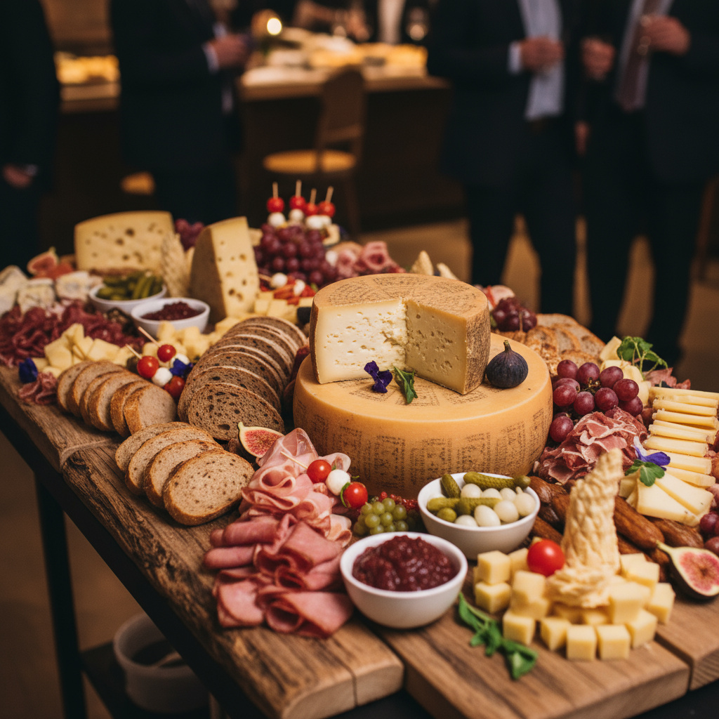 Swiss appetizers and cheeses prepared for catering
